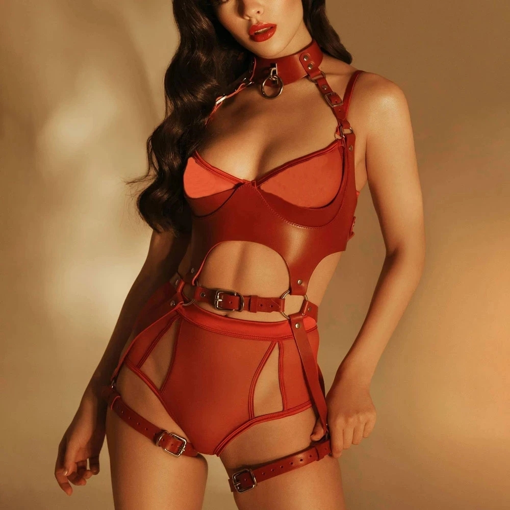 Garter Belt Set - Damesmode harnas tailleband set PU lederen