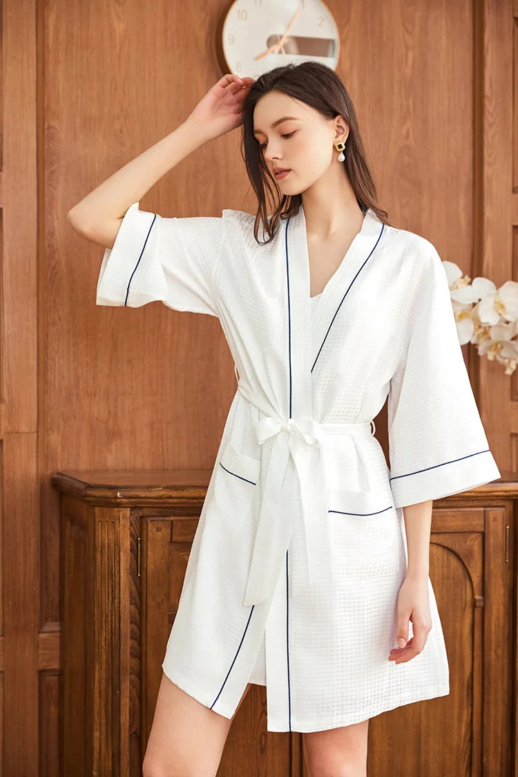 Robe Silk Women - Wafel Jacquard 100% Moerbei Zijde Paar