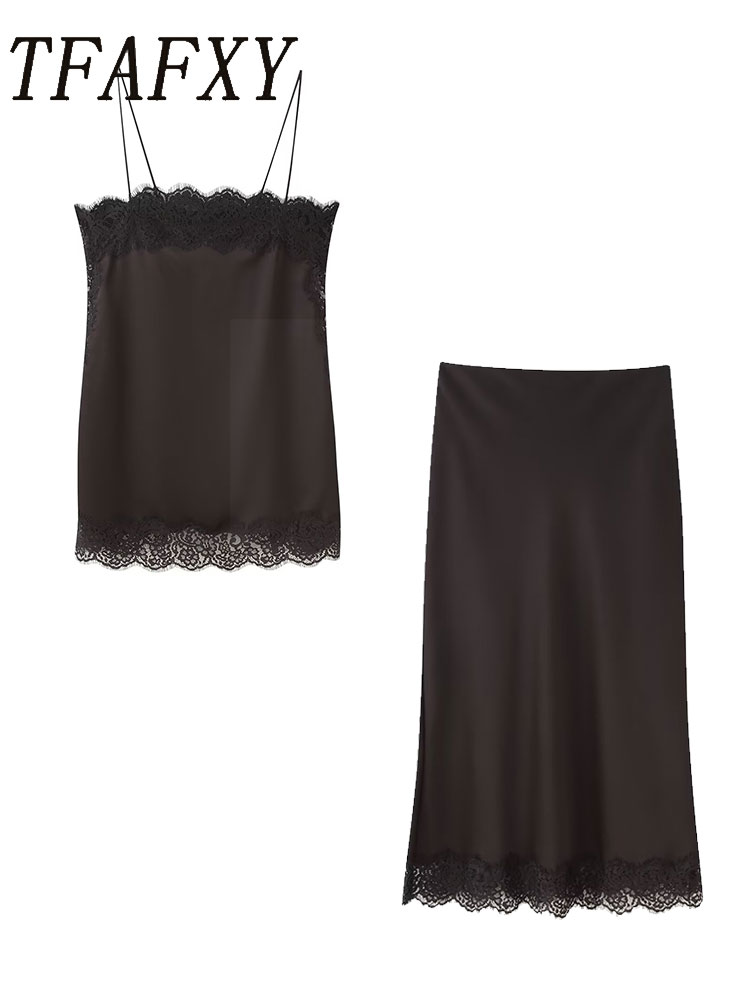 Cami Top Lace - TFAFXY Vintage Casual Vrouwen Bruin Effen