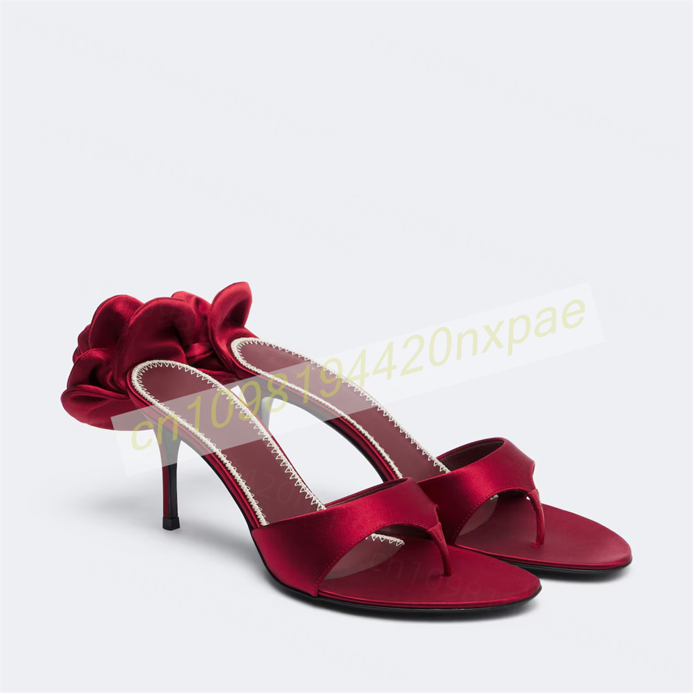 Slip Dress Satin - Dames rode satijnen thong mule sandalen
