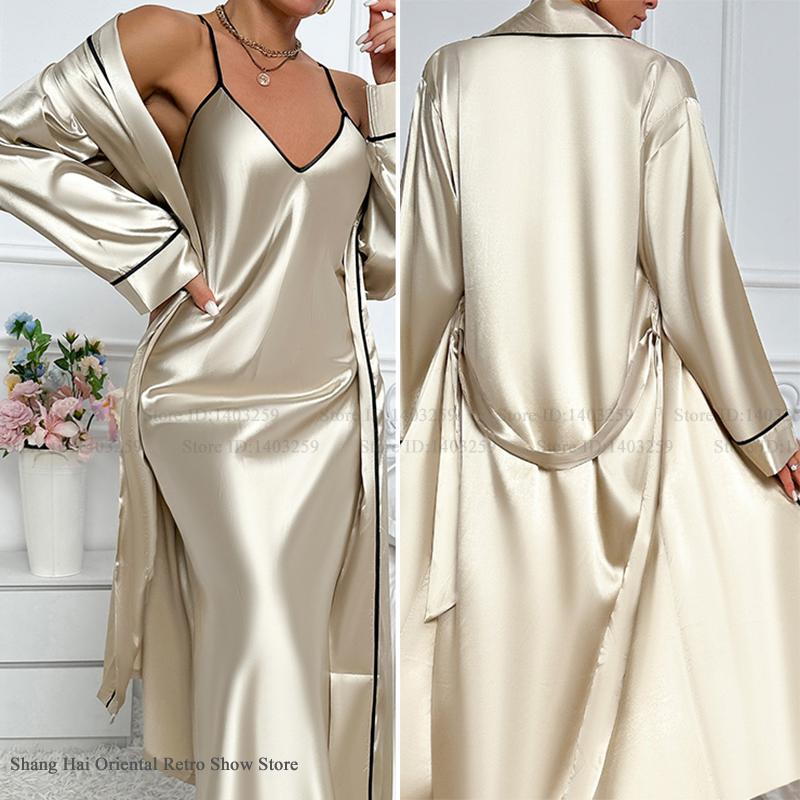 Robe Silk Women - Sexy Lange Twinset Gewaad Set Chemise