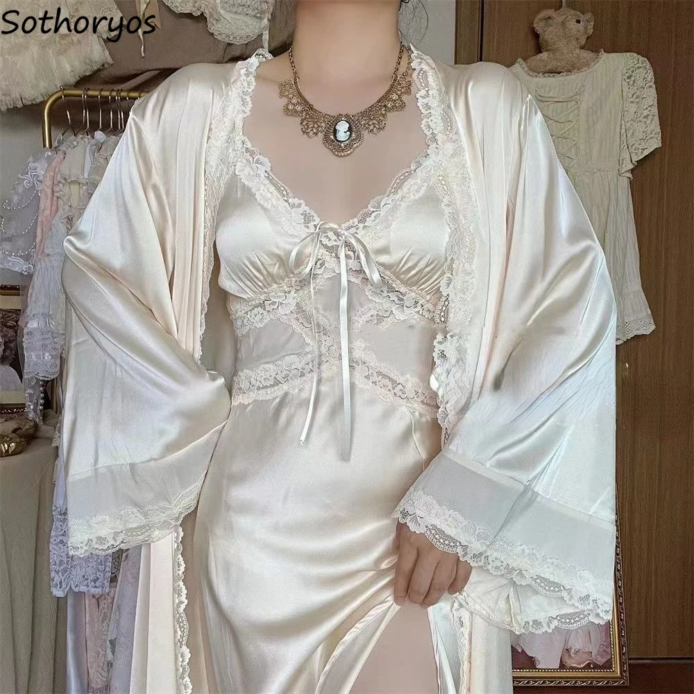 Robe Silk Women - Zijden gewaadsets Dames Zacht kantontwerp Elegante