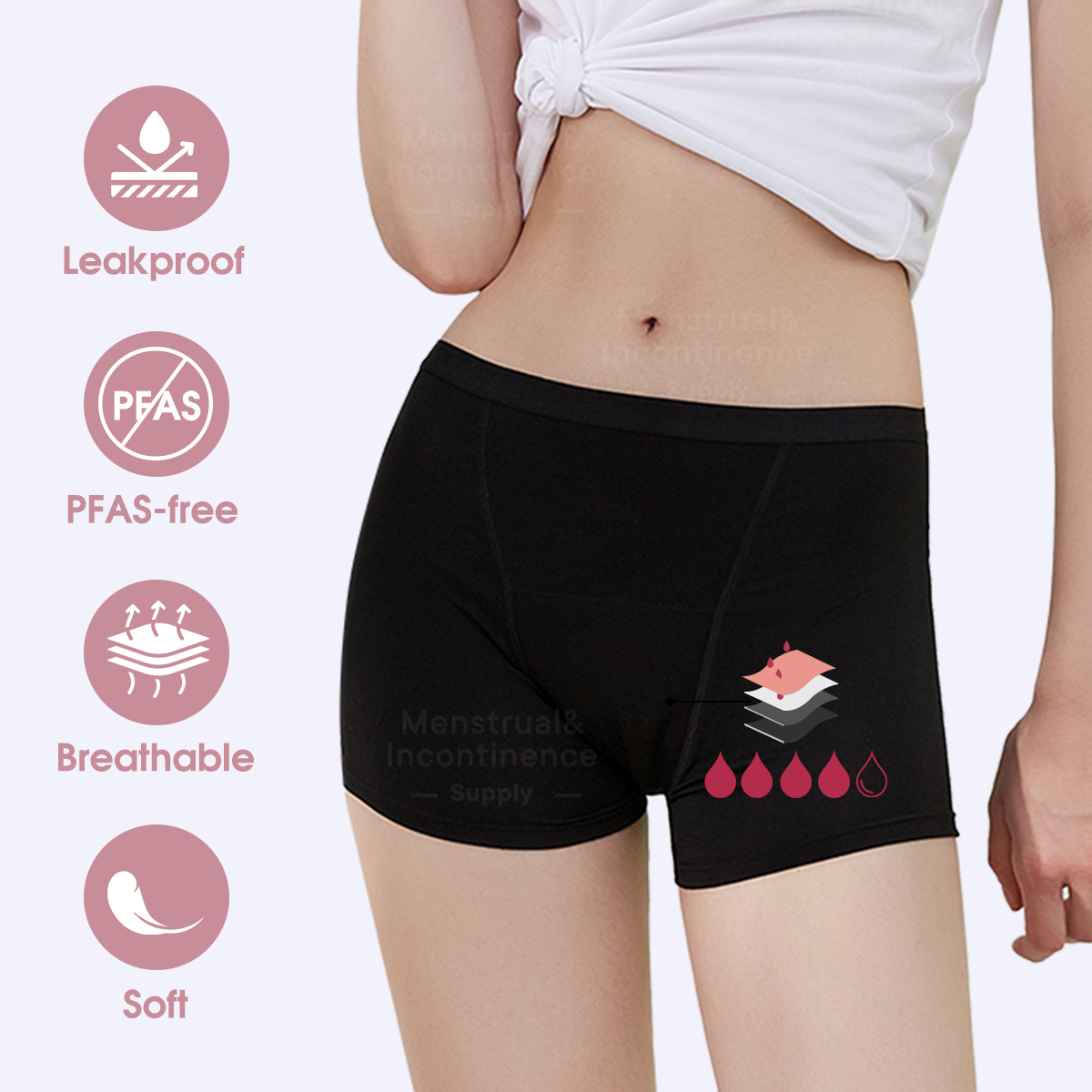 Boyshort Underwear - Bamboevezel Periode-ondergoed voor dames Anti-lekkage Ademend