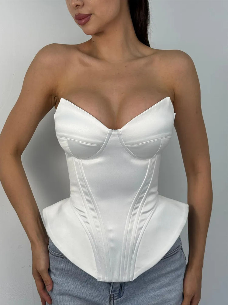 Corset Waist Cinch - BKQU Sexy Fishbone Strapless Corset Top