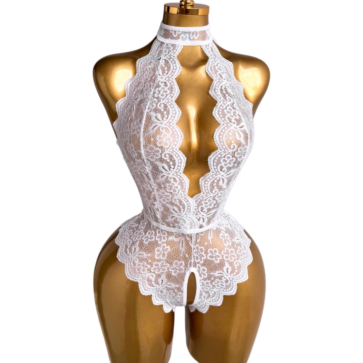 Witte halternek bloemenkant te - Lace Teddy Lingerie recensie en prijs