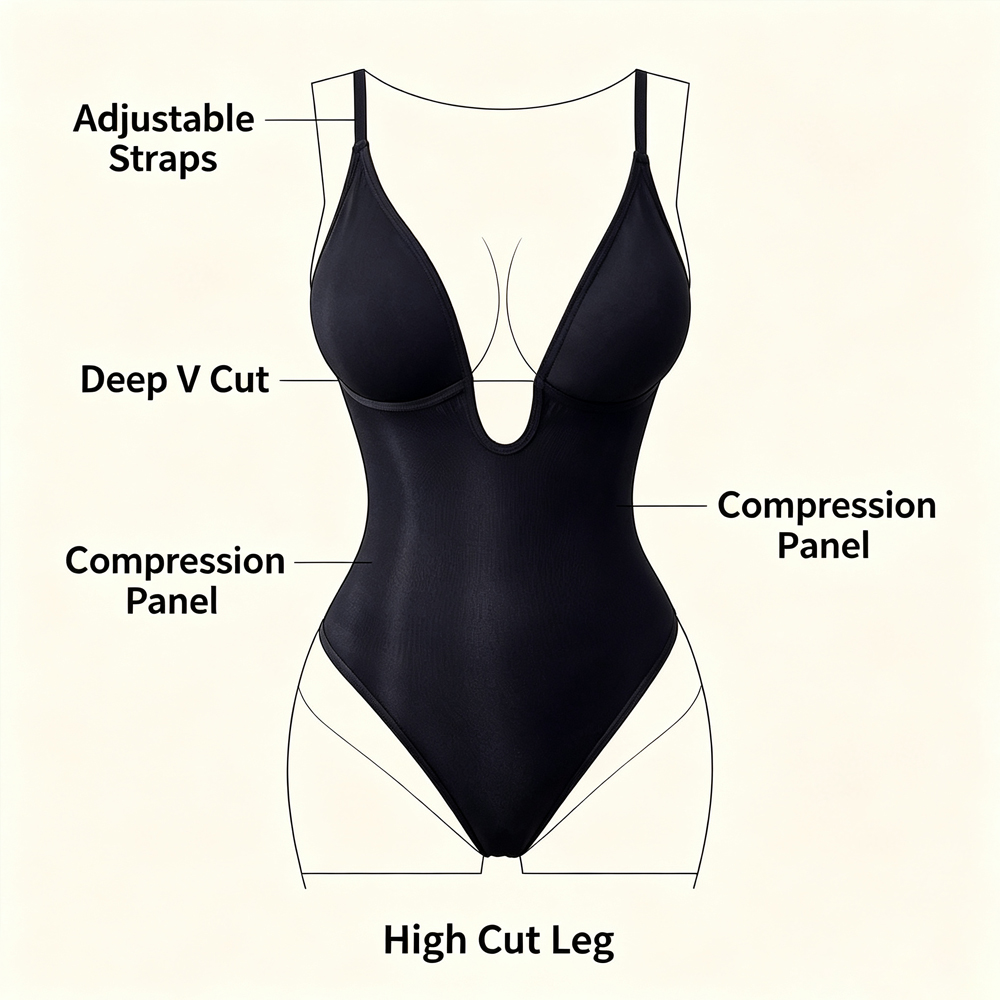 Vrouwelijke diep V-hals rugloz - Shapewear Bodysuit Firm recensie en prijs