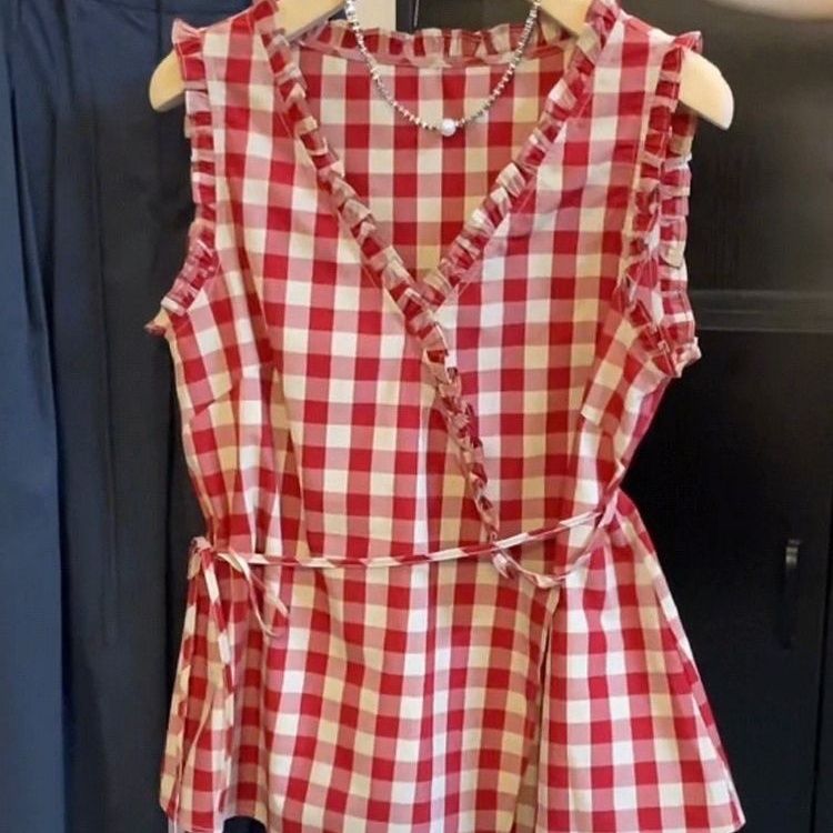 Retro rood geruit mouwloos ves - Corset Waist Cinch recensie en prijs