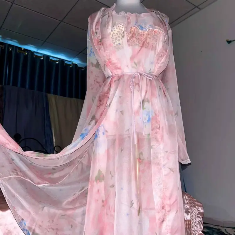 Roze Zijde Gedrukt See Through - Robe Silk Women recensie en prijs