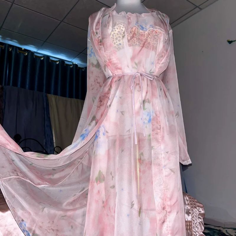 Roze Zijde Gedrukt See Through - Robe Silk Women recensie en prijs