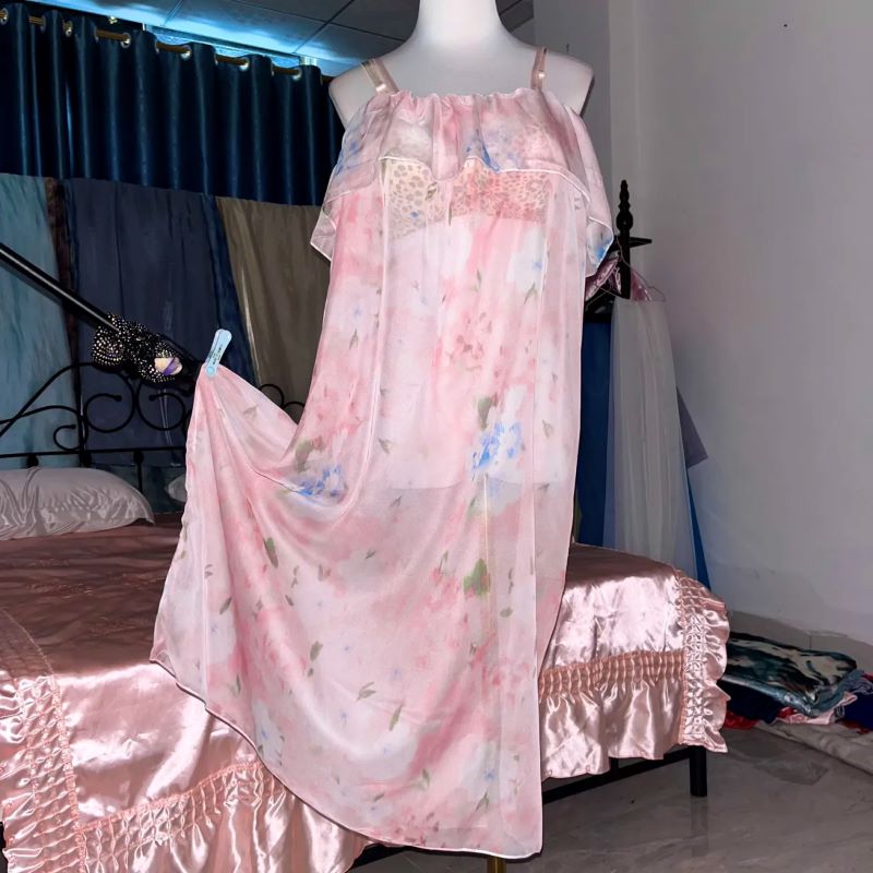 Roze Zijde Gedrukt See Through - Robe Silk Women recensie en prijs